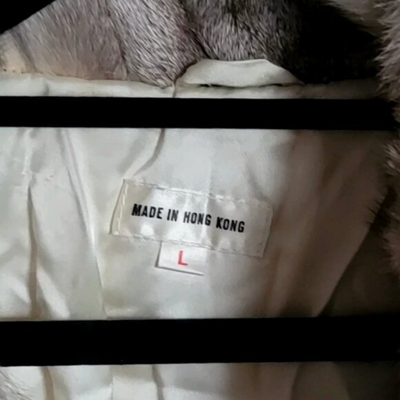 Vintage Genuine Rabbit and Fox Tail Cropped Fur Coat Jacket L Cream Glam Mobwife - Picture 8 of 10